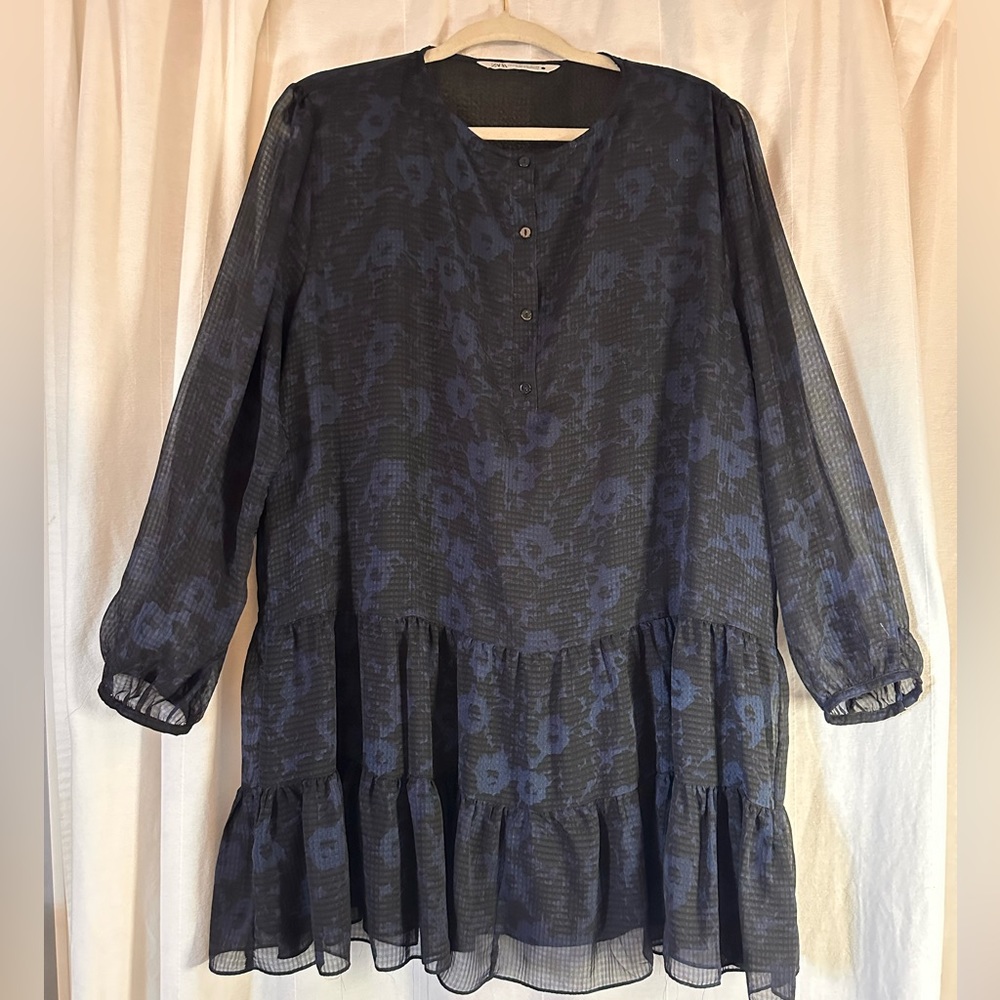 Zara, black and blue mini dress, sheer sleeves XXlarge fits like an extra large
